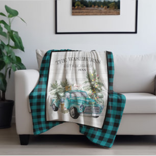 Rustic Blue Farmhouse Truck Family Name Blanket