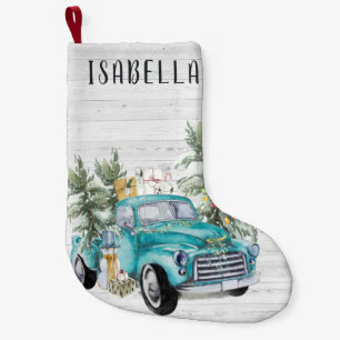 Rustic Blue Farmhouse Truck   Monogram Christmas Small Christmas Stocking