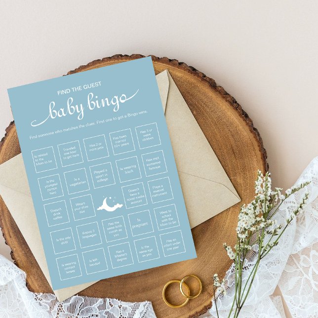 Rustic blue find the guest baby bingo game invitation (Creator Uploaded)