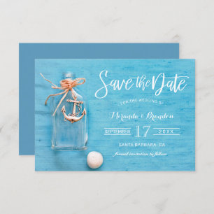 Rustic Blue, Flask, Anchor, Beach Save the Date Invitation
