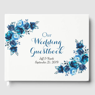 Rustic Blue Floral Country Barn Wedding Guest Book