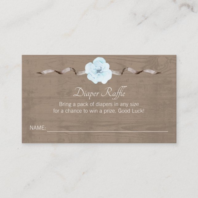 Rustic Blue Floral Diaper Raffle Card – Woodland B (Front)