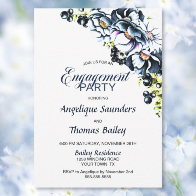 Rustic Blue Floral Engagement Party Invitation (Creator Uploaded)