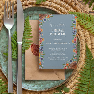 Rustic Blue Floral Garden Boho Chic Bridal Shower Invitation