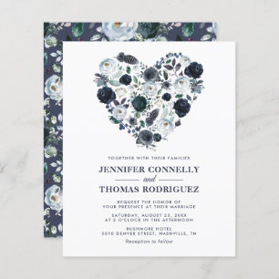 Rustic Blue Floral Heart Budget Wedding Invitation