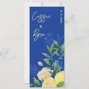 Rustic Blue Floral Lemon Summer Wedding Program Invitation