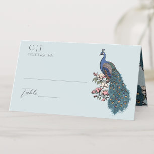 Rustic Blue Floral Peacock Wedding Place Card