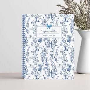 Rustic Blue Floral Personalized Name  Notebook