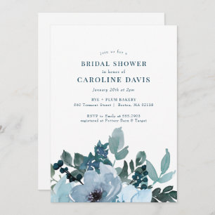 Rustic Blue Floral Plaid Bridal Shower Invitation