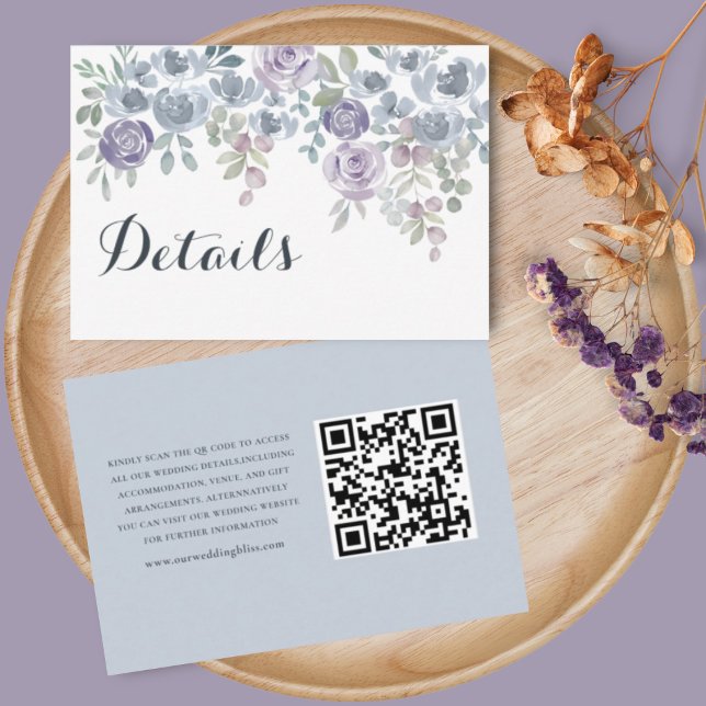 Rustic Blue Floral QR Code Wedding Details Enclosure Card (Creator Uploaded)