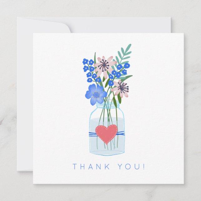Rustic Blue Floral Thank You Card (Front)