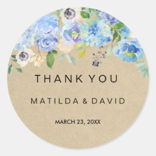 Rustic Blue Floral Thank You Wedding Sticker