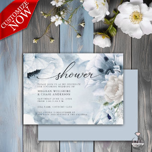 Rustic Blue Floral Watercolor Poppies Invitation