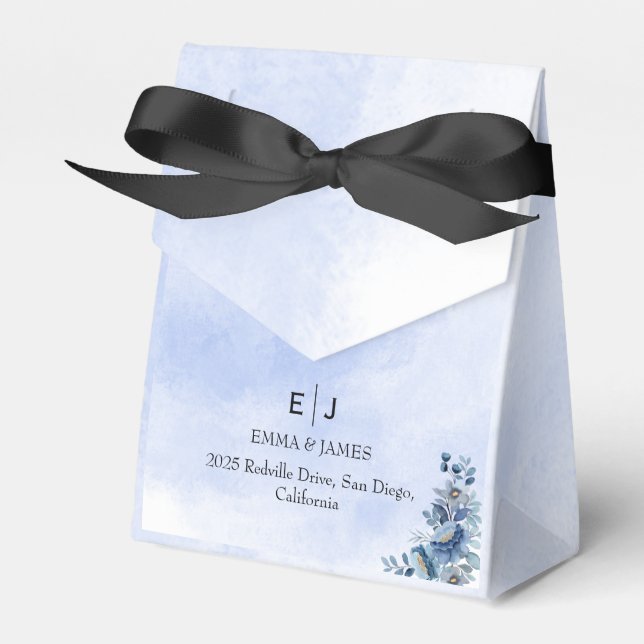 Rustic Blue Floral Wedding Favour Boxes (Front Side)