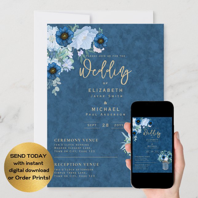 Rustic Blue Floral Wedding Instant Digital  Invitation (Creator Uploaded)