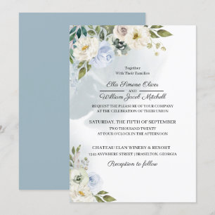 Rustic Blue Floral Wedding Invitation