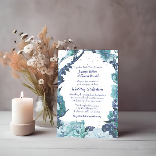 Rustic Blue Floral Wedding Invitation