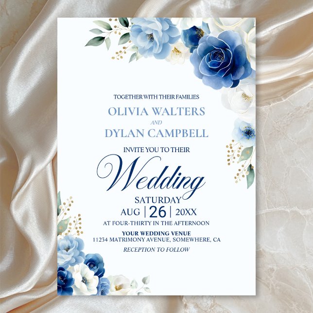 Rustic Blue Floral Wedding Invitation (Creator Uploaded)