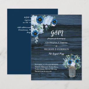 Rustic Blue Floral Wedding Invitations Mason Jar