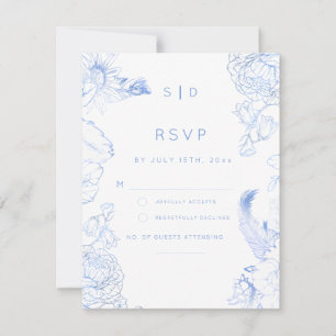 Rustic Blue Floral Wedding RSVP Card