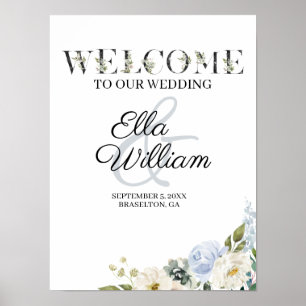 Rustic Blue Floral Wedding Welcome Sign