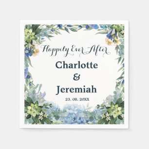 Rustic Blue Floral Wreath Greenery Wedding Napkin