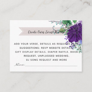 Rustic Blue Flower Wedding Details Cards - Insert