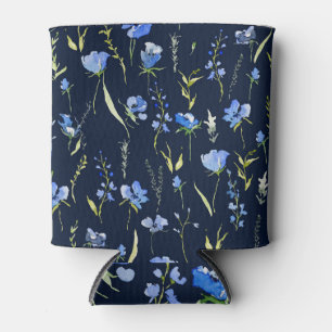 Rustic Blue Flowers: Botanical Illustration. Can Cooler