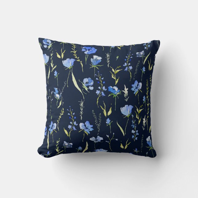 Rustic Blue Flowers: Botanical Illustration. Cushion (Front)