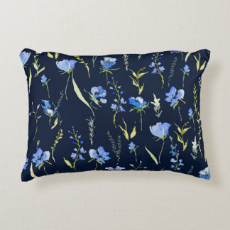 Rustic Blue Flowers: Botanical Illustration. Decorative Cushion