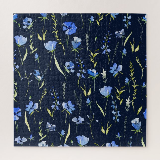 Rustic Blue Flowers: Botanical Illustration. Jigsaw Puzzle (Vertical)