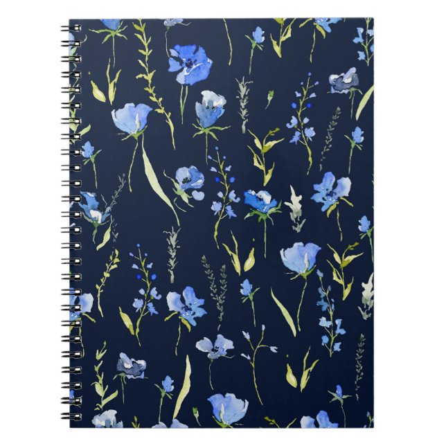 Rustic Blue Flowers: Botanical Illustration. Notebook (Front)