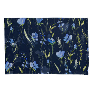 Rustic Blue Flowers: Botanical Illustration. Pillowcase