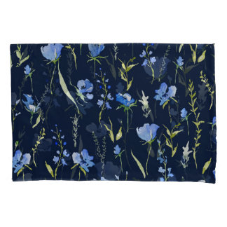 Rustic Blue Flowers: Botanical Illustration. Pillowcase