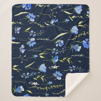 Rustic Blue Flowers: Botanical Illustration. Sherpa Blanket