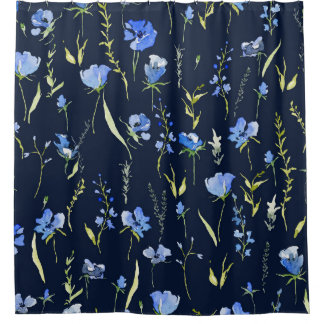 Rustic Blue Flowers: Botanical Illustration. Shower Curtain
