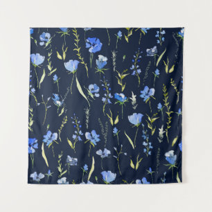Rustic Blue Flowers: Botanical Illustration. Tapestry