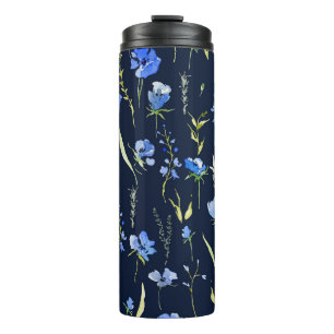 Rustic Blue Flowers: Botanical Illustration. Thermal Tumbler
