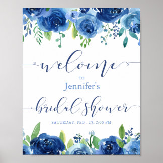 Rustic Blue Flowers Bridal Shower Welcome Poster