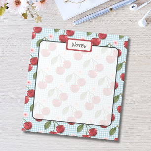 Rustic Blue Gingham And Cherries Notepad