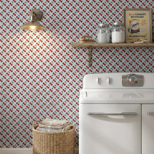 Rustic Blue Gingham And Cherries Wallpaper