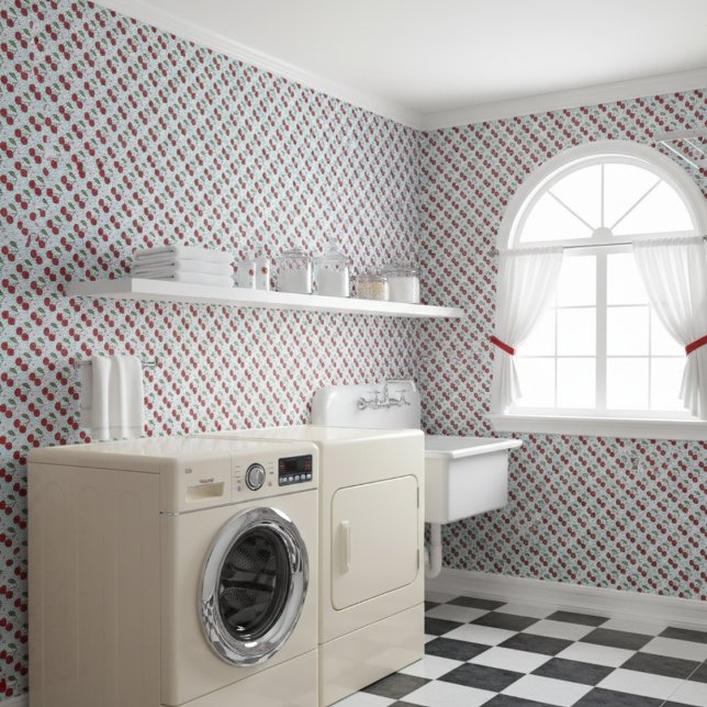 Rustic Blue Gingham And Cherries Wallpaper (Creator Uploaded)