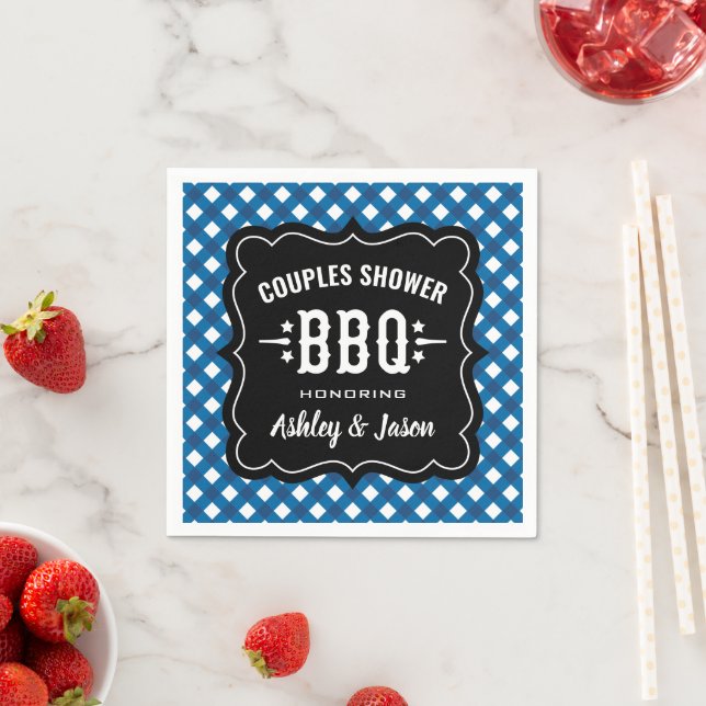 Rustic Blue Gingham BBQ Couples Shower Napkin (Insitu)