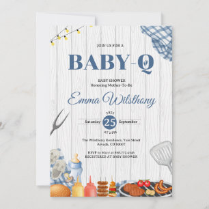 Rustic Blue Gingham Plaid babyq Baby Shower BBQ  Invitation