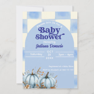 Rustic Blue Gingham Pumpkin Baby Shower Invitation