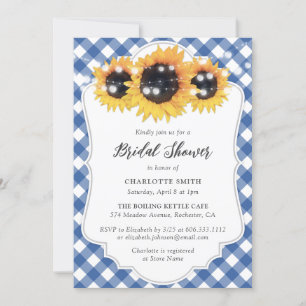 Rustic Blue Gingham Sunflower Bridal Shower Invitation