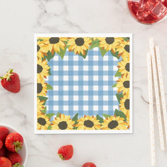 Rustic Blue Gingham & Sunflowers Napkin (Insitu)