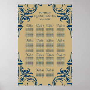 Rustic Blue Gold seating plan poster