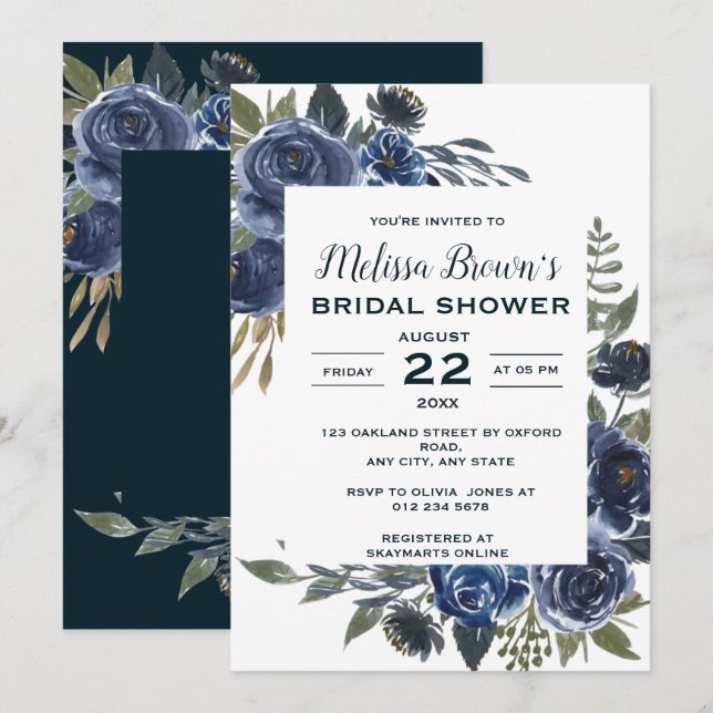 Rustic Blue Green Eucalyptus Floral Bridal Shower Invitation (Front/Back)