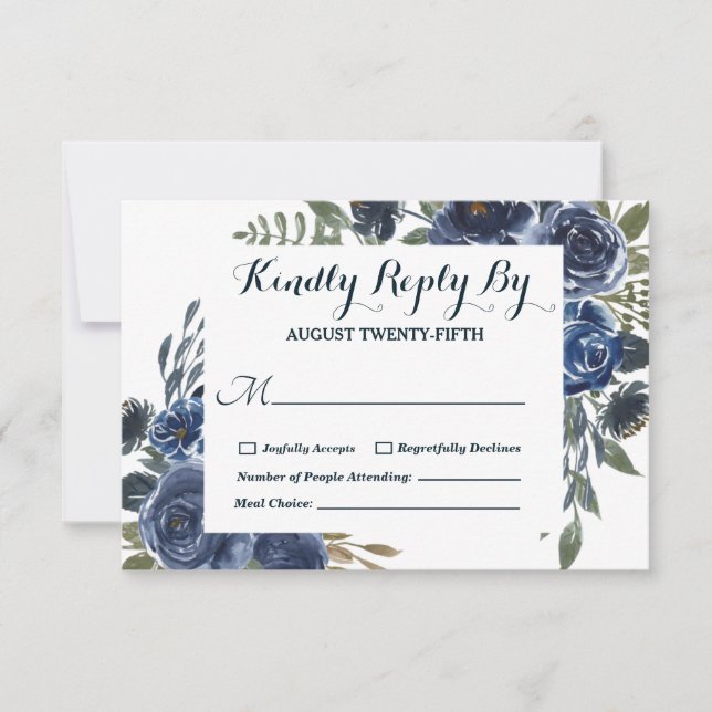 Rustic Blue Green Eucalyptus Floral Watercolor RSVP Card (Front)